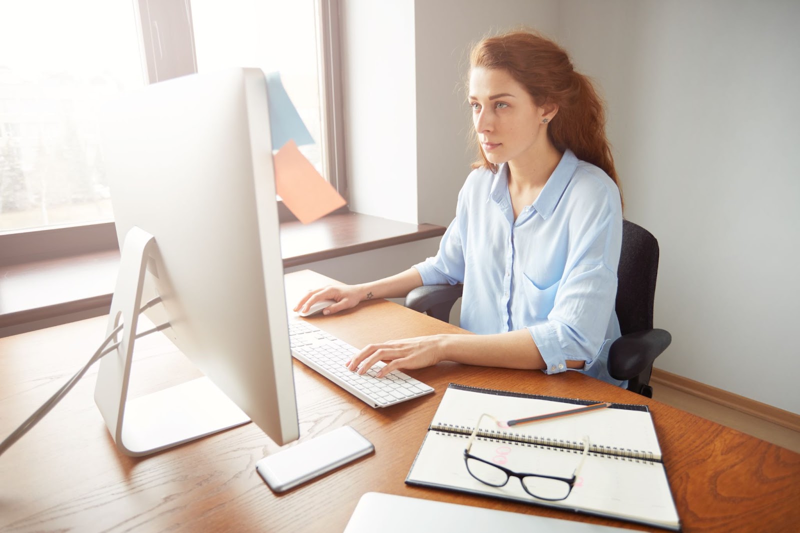 Busy female office worker