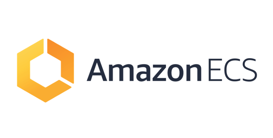 the Amazon ECS logo featuring an orange-to-yellow shaded hexagon, with the words "Amazon ECS" beside it