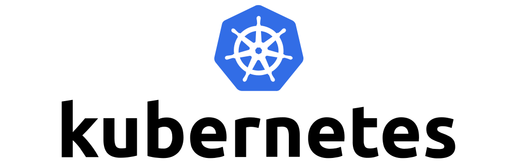 Kubernetes logo featuring a blue boat wheel with the word "Kubernetes" below it in black font